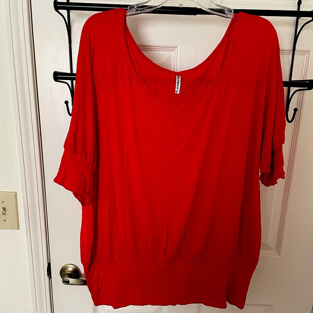 Off the shoulder red top with banded bottom